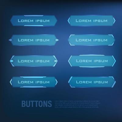 button set Techno-futuristic style sci-fi color blue 12