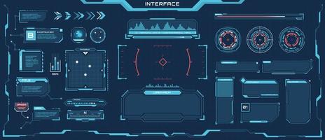 Futuristic hud elements. Cyberpunk space digital panels, frames, callout titles, progress bars. Sci-fi game interface element vector set