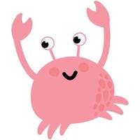 Cute hand drawn pink crab. White background, isolate. Vector illustration.