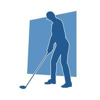 Silhouette of a golf man swinging his golf stick. Silhouette of a golf athlete in action pose. vector
