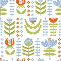 Easter seamless pattern with various flowers and leaves. Texture for textile, postcard, wrapping paper, packaging etc. Vector illustration.