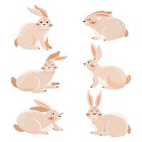 Set of cute forest bunny in various poses. Vector illustration for card, sticker, invitation, poster, packaging etc.