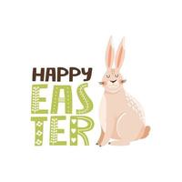 Happy Easter greeting card with cute bunny and lettering. Vector illustration for card, invitation, poster, flyer etc.