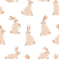 Easter seamless pattern with cute various bunnies. Texture for textile, postcard, wrapping paper, packaging etc. Vector illustration on white background.