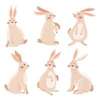 Set of cute forest bunny in various poses. Vector illustration for card, sticker, invitation, poster, packaging etc.