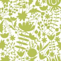 Easter seamless pattern with silhouette of various flowers and leaves. Texture for textile, postcard, wrapping paper, packaging etc. Vector illustration.