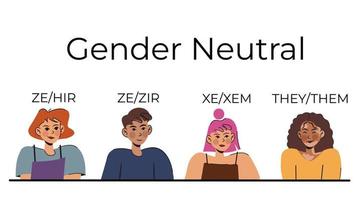 People with gender pronouns. gender neutral vector flat characters design