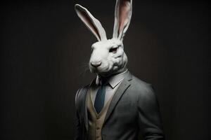 white rabbit bunny businessman in a formal suit on a dark background photo