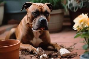 harmful dog pet broken flower pots photo