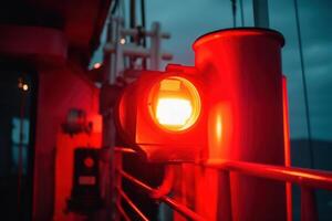 rojo señal ligero de un linterna en un Embarcacion generativo ai foto