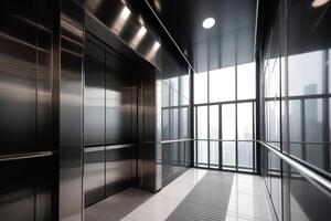 empty black elevator business building photo