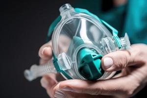 oxygen mask in doctor hands generative ai photo