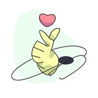 flat vector illustration, cute love handsign with a circular stethoscope behind it.