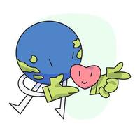 flat vector illustration, cute globe guarding the heart.