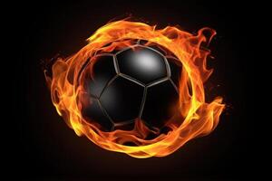 fiery soccer ball on black background, sports betting hot offer photo