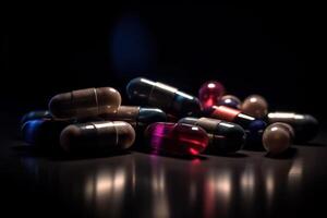 pill capsules on dark background photo