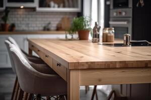 kitchen dining empty wooden table photo