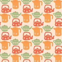 Seamless pattern of the kettles with different colors. vector