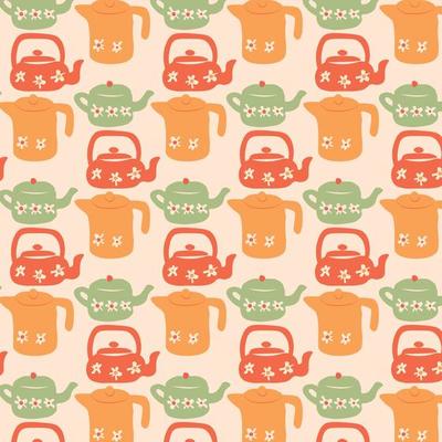 Seamless pattern of the kettles with different colors.