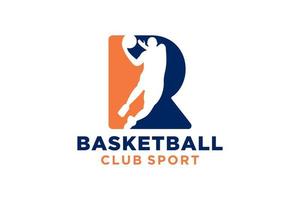 inicial letra r baloncesto logo icono. cesta pelota logotipo símbolo. vector