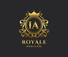 Golden Letter IA template logo Luxury gold letter with crown. Monogram alphabet . Beautiful royal initials letter. vector