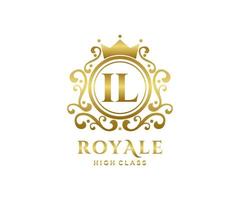 Golden Letter IL template logo Luxury gold letter with crown. Monogram alphabet . Beautiful royal initials letter. vector