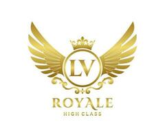Golden Letter LV template logo Luxury gold letter with crown. Monogram alphabet . Beautiful royal initials letter. vector