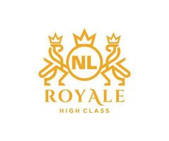 Golden Letter NL template logo Luxury gold letter with crown. Monogram alphabet . Beautiful royal initials letter. vector