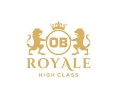 Golden Letter OB template logo Luxury gold letter with crown. Monogram alphabet . Beautiful royal initials letter. vector