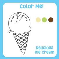 Coloring activity for children. Educational coloring worksheet. Printable coloring page or sheet outline of ice cream on white background. Practice worksheet for school and kindergarten. Vector file.