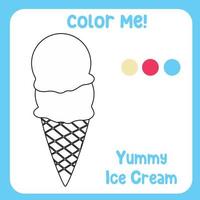 Coloring activity for children. Educational coloring worksheet. Printable coloring page or sheet outline of ice cream on white background. Practice worksheet for school and kindergarten. Vector file.