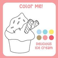 Coloring activity for children. Educational coloring worksheet. Printable coloring page or sheet outline of ice cream on white background. Practice worksheet for school and kindergarten. Vector file.