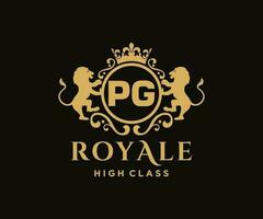 Golden Letter PG template logo Luxury gold letter with crown. Monogram alphabet . Beautiful royal initials letter. vector