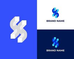 ss connected modern trendy 3d letter logo, sf logo design template vector