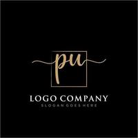 Initial PU feminine logo collections template. handwriting logo of initial signature, wedding, fashion, jewerly, boutique, floral and botanical with creative template for any company or business. vector