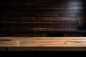 Empty wooden table and blurred background. For product display. photo