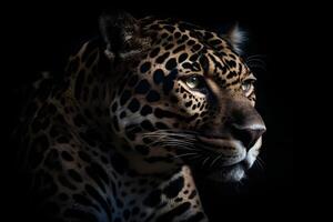 leopardo en oscuro antecedentes. ai generativo foto