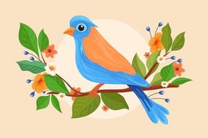 Illustration with beautiful bird and flowers, leaves, nature, abstract leaf patterns, illustration, spring illustration vector