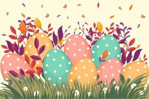 Easter illustration with flowers, Easter eggs, flowers, nature and spring, seasonal card, holiday illustration vector