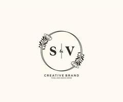 initial SV letters hand drawn feminine and floral botanical logo suitable for spa salon skin hair beauty boutique and cosmetic company. vector