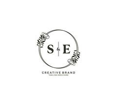 initial SE letters hand drawn feminine and floral botanical logo suitable for spa salon skin hair beauty boutique and cosmetic company. vector