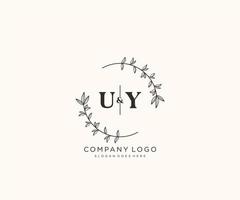 initial UY letters Beautiful floral feminine editable premade monoline logo suitable for spa salon skin hair beauty boutique and cosmetic company. vector