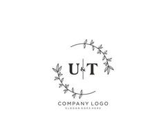 initial UT letters Beautiful floral feminine editable premade monoline logo suitable for spa salon skin hair beauty boutique and cosmetic company. vector