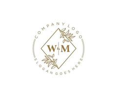 initial WM letters Beautiful floral feminine editable premade monoline logo suitable for spa salon skin hair beauty boutique and cosmetic company. vector
