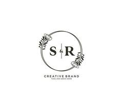 initial SR letters hand drawn feminine and floral botanical logo suitable for spa salon skin hair beauty boutique and cosmetic company. vector