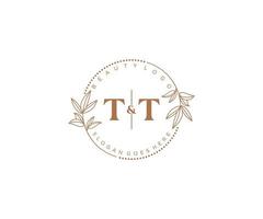 inicial tt letras hermosa floral femenino editable prefabricado monoline logo adecuado para spa salón piel pelo belleza boutique y cosmético compañía. vector