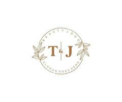 initial TJ letters Beautiful floral feminine editable premade monoline logo suitable for spa salon skin hair beauty boutique and cosmetic company. vector