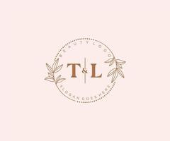 initial TL letters Beautiful floral feminine editable premade monoline logo suitable for spa salon skin hair beauty boutique and cosmetic company. vector