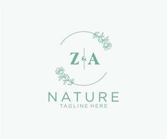 initial ZA letters Botanical feminine logo template floral, editable premade monoline logo suitable, Luxury feminine wedding branding, corporate. vector