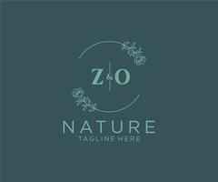 initial ZO letters Botanical feminine logo template floral, editable premade monoline logo suitable, Luxury feminine wedding branding, corporate. vector